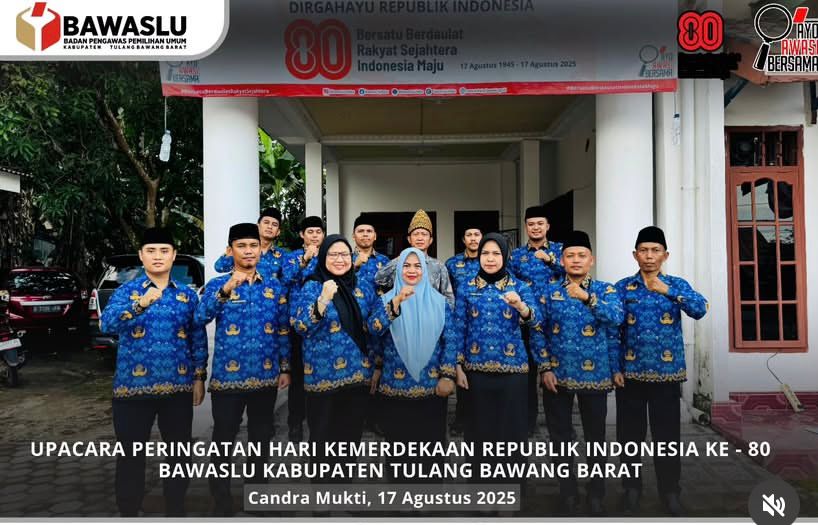 ajaran Badan Pengawas Pemilihan Umum (Bawaslu) Kabupaten Tulang Bawang Barat (Tubaba) melaksanakan Upacara Peringatan Hari Ulang Tahun (HUT) ke-80 Kemerdekaan Republik Indonesia.